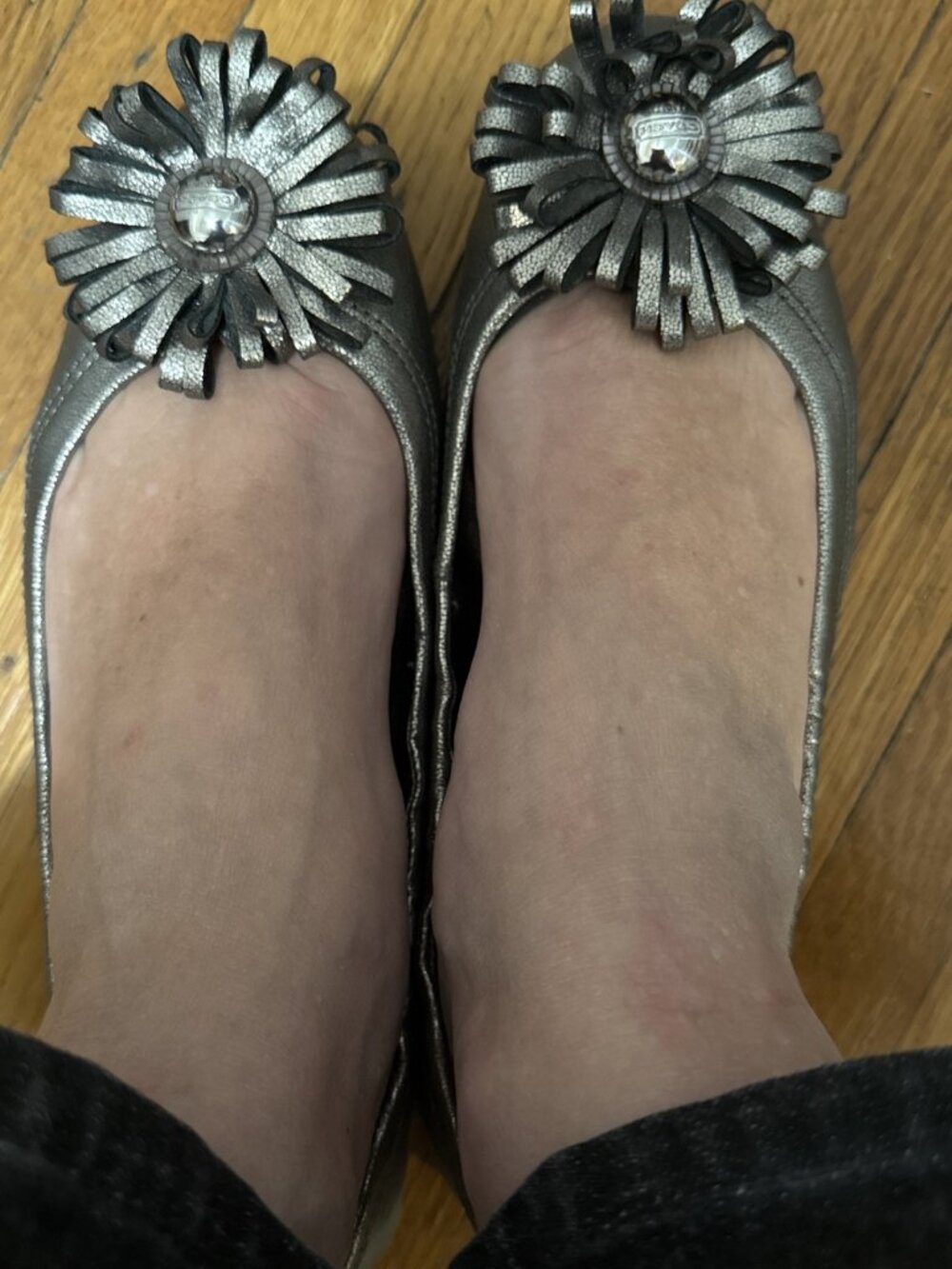 COACH Ariza Warm Pewter Cracked Metallic silver Ballet Flats A2027 Size 8.5m
